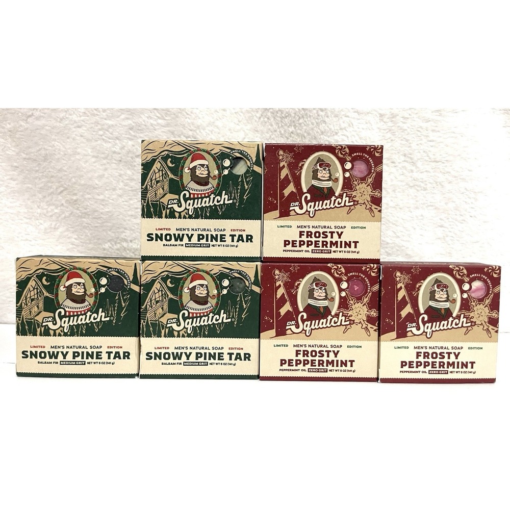 LOT OF 6 Dr Squatch Limited Edition Snowy pine tar & Frosty Peppermint Body Soap